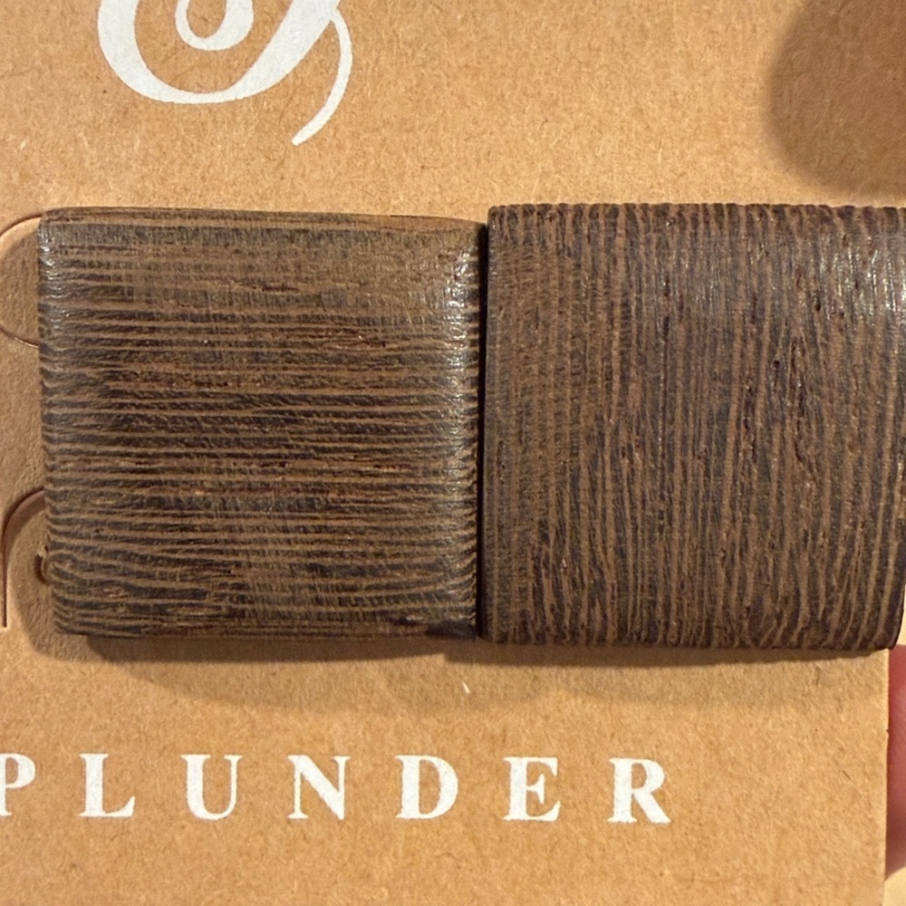 Plunder Dark Wood Square Earrings - Picture 3 of 3
